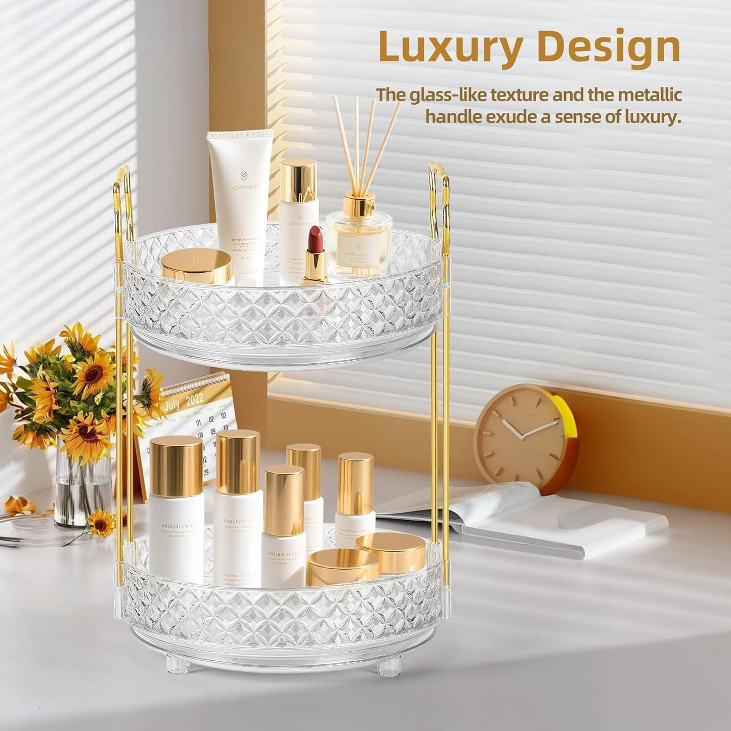 360 Rotating Rotating Makeup Organizer for Vanity, 3 Tier Perfume Skincare Organizers and Storage for Bathroom Countertop, Clear Spinning Counter Cosmetic Holder for Dresser,Clear