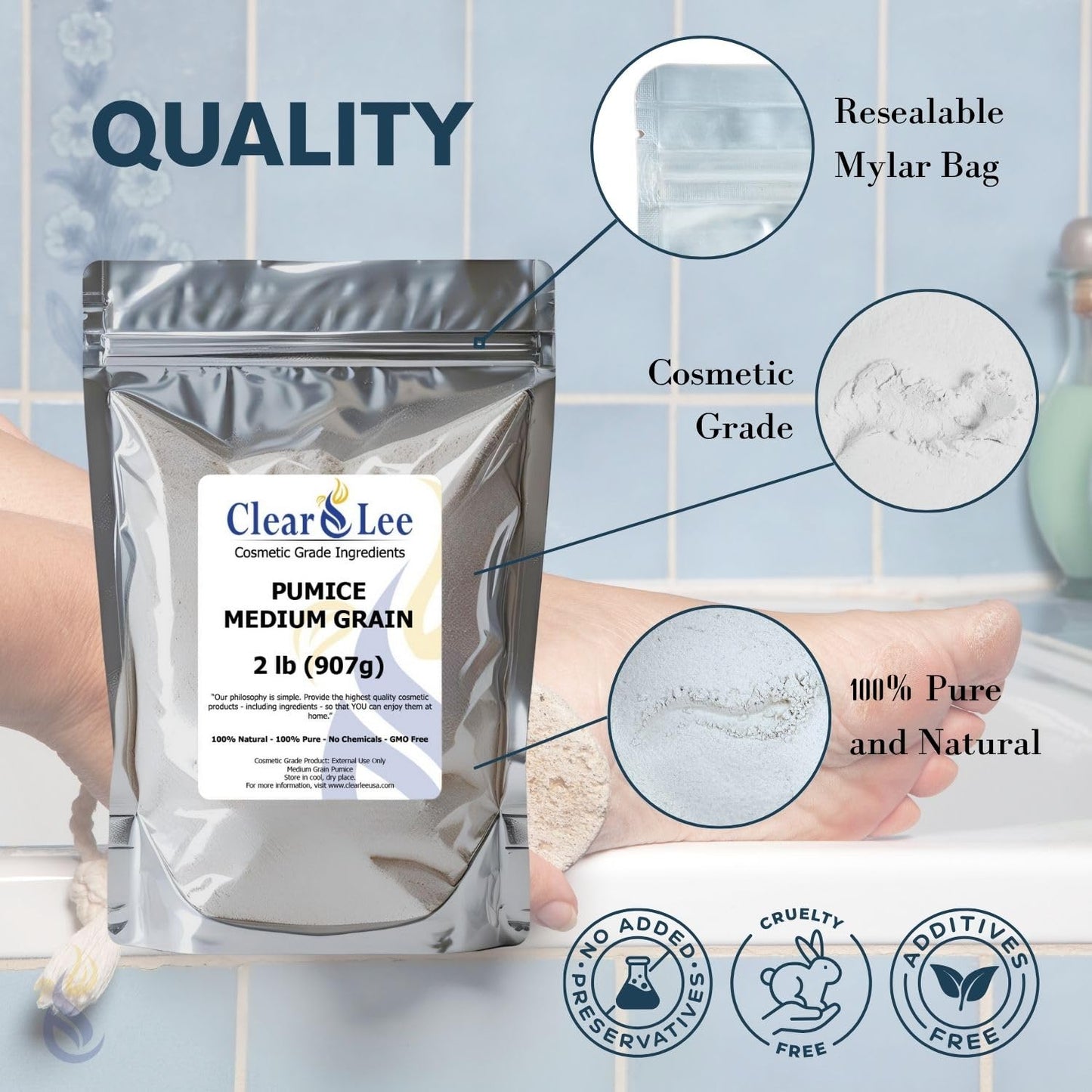 ClearLee Cosmetic Grade Pumice - 100% Pure Natural Grain/Powder - Great for Skin Exfoliation in DIY Soaps, Masks, Scrubs for Face, Body, Foot (Sample, Sample)