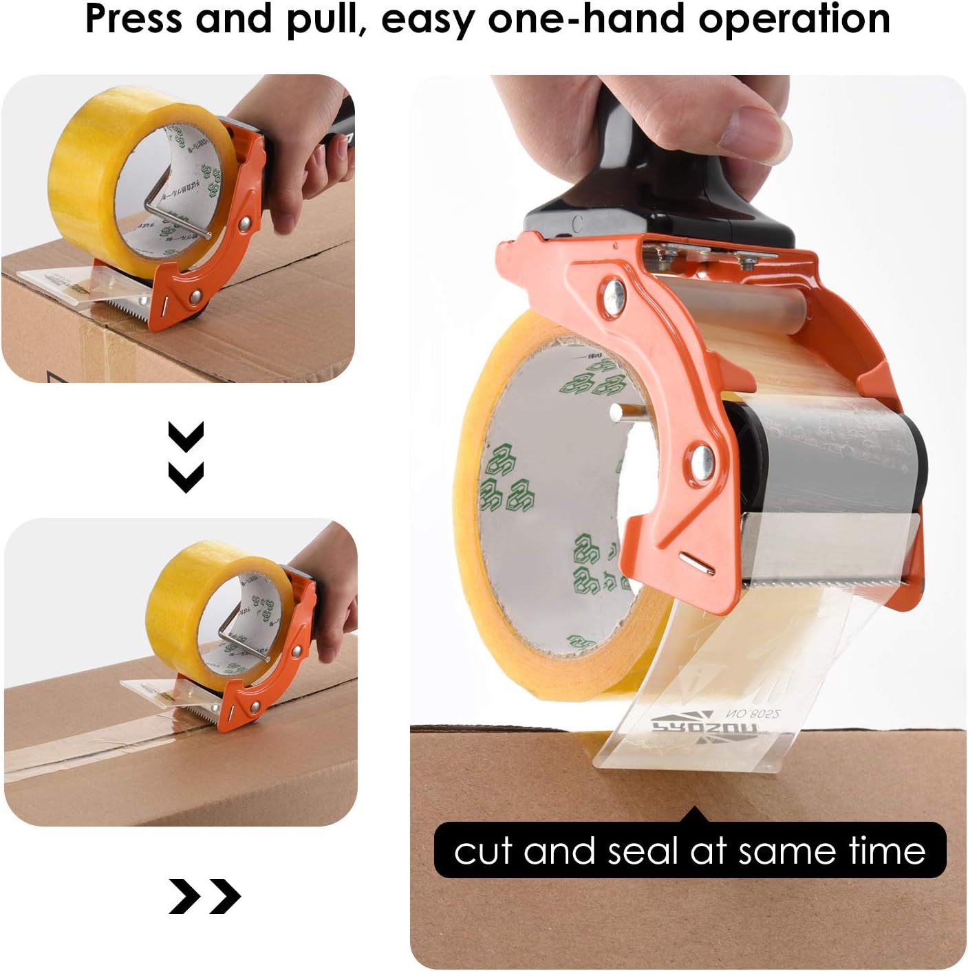 Fast Reload 3 Inch Wide Large Tape Gun Dispenser Packing Packaging Sealing Cutter, Orange