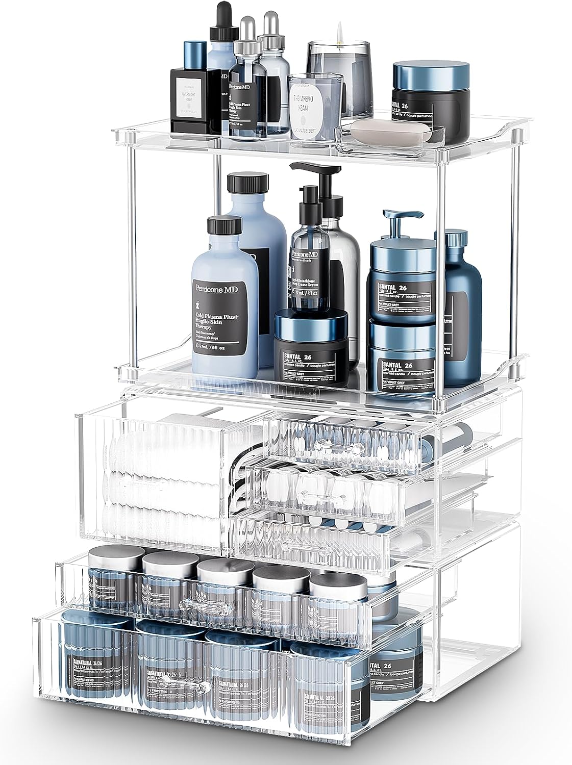 Acina Bathroom Countertop Organizers and Storage: 2-Tier 6-Drawer Makeup Organizer Countertop, Easy to Install, Ideal for Bathroom Storage, Vanity, Perfume, Large Skincare Items, Present, Clear