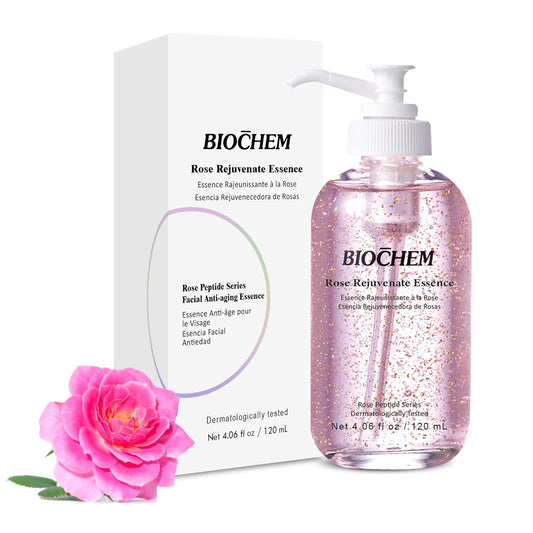 BIOCHEM Rose Rejuvenate Essence - 4.06 fl oz / 120 ml, Hydrating & Facial Anti-Aging Essence with Rose Extract for Anti-Wrinkle & Firm Skin Benefits, Serum-Like Anti-Aging Beauty Elixir Booster