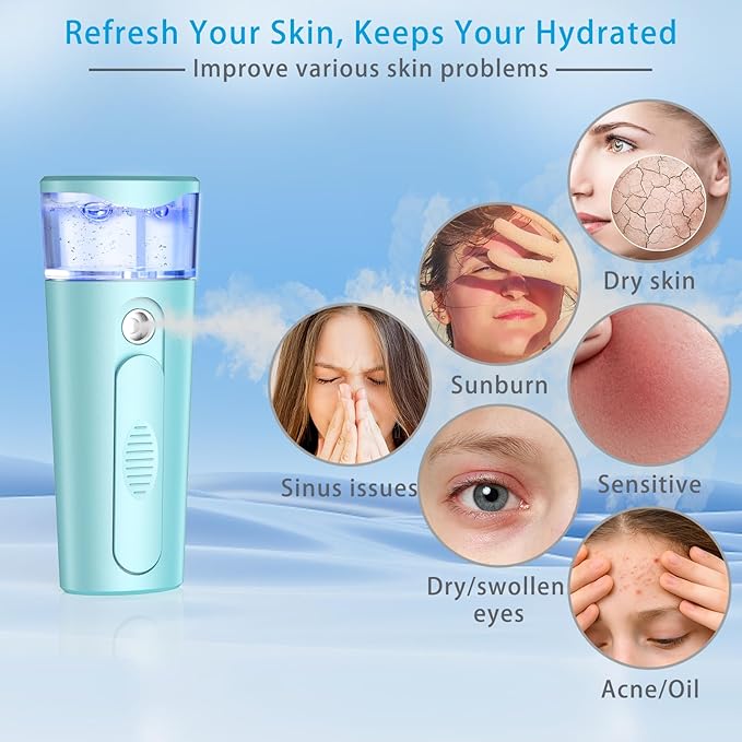 Nano Face Mister, Facial Steamer, USB Rechargeable Cool Mist Sprayer, 40ml Visual Water Tank, Face Mist for Eyelash Extensions, Facial Deep Cleaning, Makeup (Blue)
