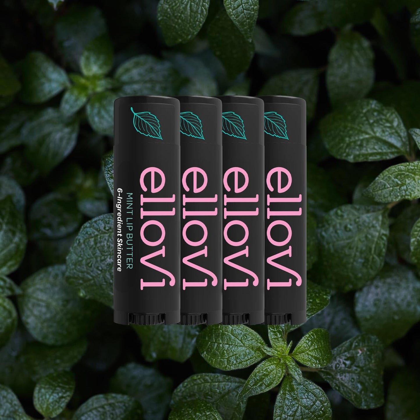 Ellovi Natural Lip Butter Lip Balm - Mint - Pure Enough to Eat - Made With Just 6 Vegan Ingredients - Moisturizing Lip Care for All Day Hydration (4-Pack)