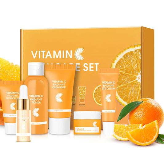 Skincare Gift Set for Teenage Girls,Vitamin C Skin Care Set - 6 Piece Gentle Skin Cleaning & Care Travel Size Kit With Cleanser, Toner, Face Serum,Eye Cream,Sunscreen,Face Cream Brighten Face Care Kit