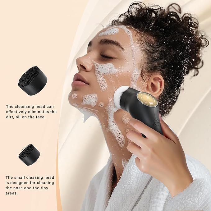 Facial Device, 7-in-1 Compact Face Massager, Portable Facial Kit with Red Light for Skin Care, Waterproof Facial Roller Massager with Cleaning Function