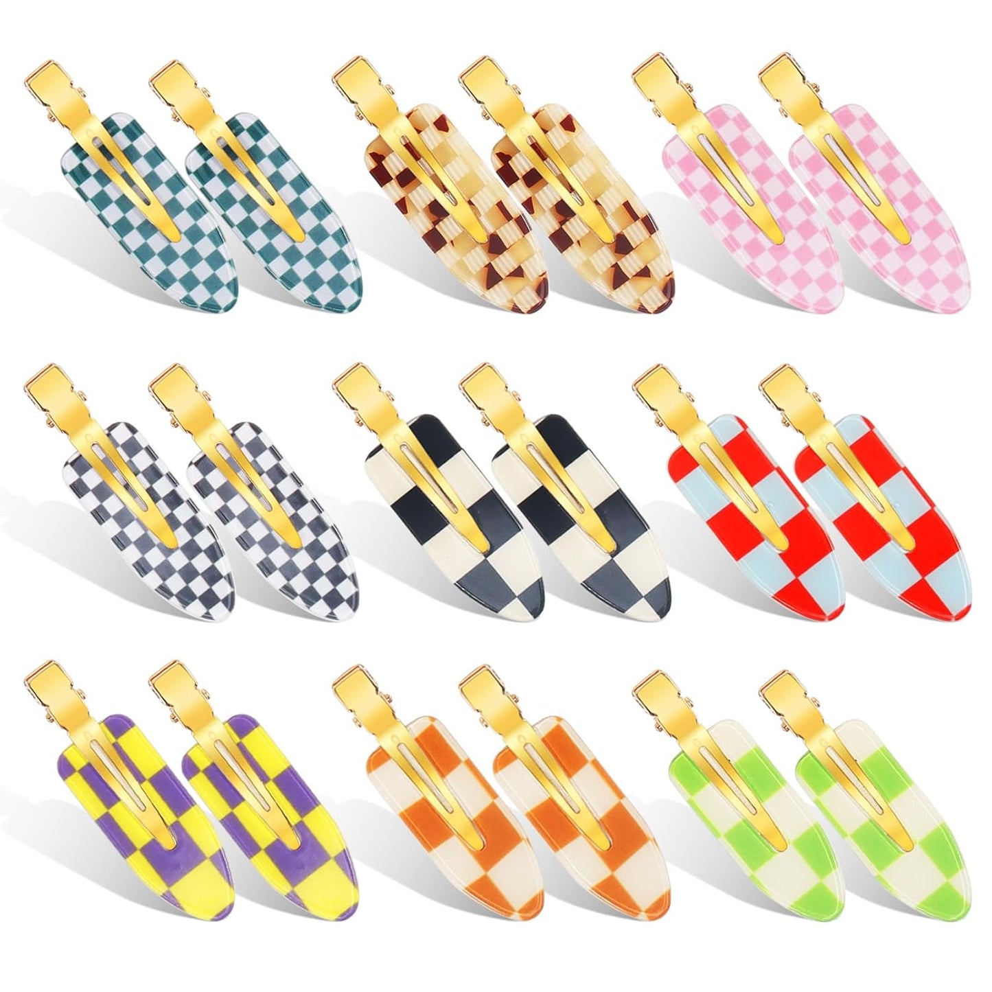 18PCS No Bend Hair Clips, Checkerboard No Crease Curl Pins, Acrylic Resin Flat Styling, Colorful Bang Seamless Duckbill Barrette for Makeup Hairstyle Accessories for Women Girls