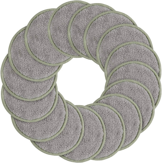 SUNLAND Reusable Makeup Remover Pads for Face,Eye,Lips 16 Pack Microfiber Face Cleansing Gloves Washable with Laundry Bag and Travel Bag Rounds Toner Pads (round 3.15inchx16, grey)