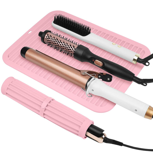 AMIJEAL Oversize Silicone Heat Resistant Mat for Hair Tools, Curling Iron Flat Iron Hair Straightener Holder Mat, Portable Hot Tools Sleeve Pad for Travel Vanity Salon(14.2" x 11.0")