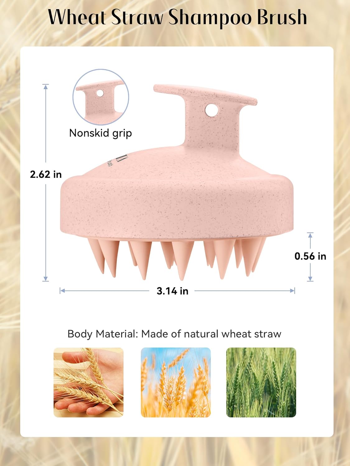 HEETA Scalp Massager Hair Growth 2-Pack, Silicone Scalp Scrubber Shampoo Brush for Exfoliation Dandruff Removal Head Massage Stress Relax, Wet & Dry Use for Women Men Hair Care, Wheat Straw Material