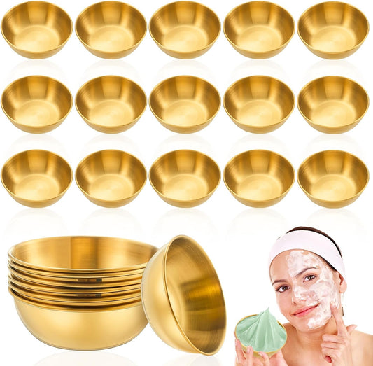 18 Pcs 3. 23 In DIY Face Mask Mixing Bowl Stainless Steel Esthetician Facial Mask Bowl Facial Small Mixing Esthetician Supplies for Lady Women Skincare Home Salon Cosmetic Beauty (Gold)