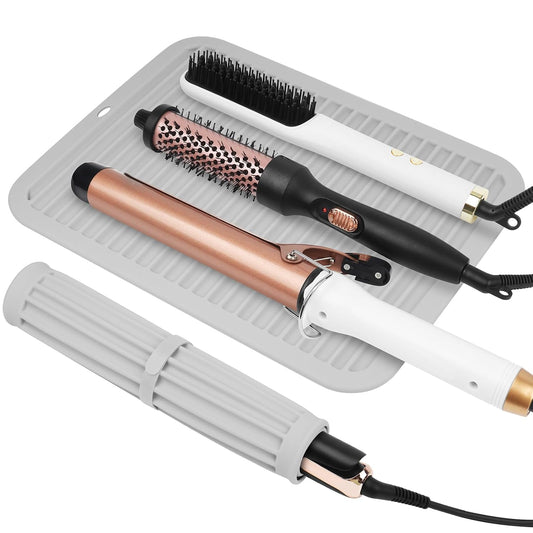 AMIJEAL Oversize Silicone Heat Resistant Mat for Hair Tools, Curling Iron Flat Iron Hair Straightener Holder Mat, Portable Hot Tools Sleeve Pad for Travel Vanity Salon(14.2" x 11.0")