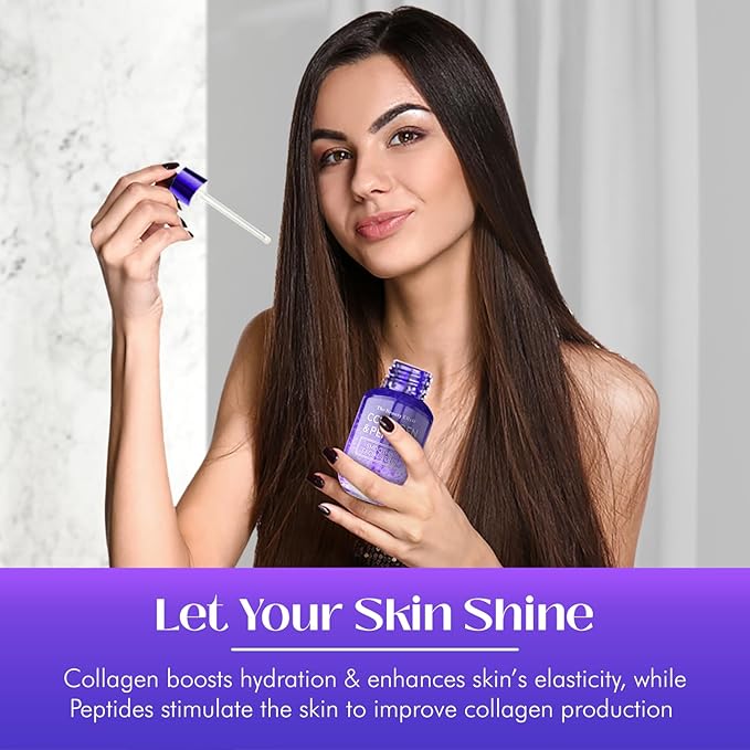 Collagen & Peptides Serum For Face - Dermatologist Tested, Anti-Aging, Hydrating & Repairing Treatment for Fine Lines & Wrinkles - Clean Beauty, Cruelty-Free Korean Skincare - 1.69oz