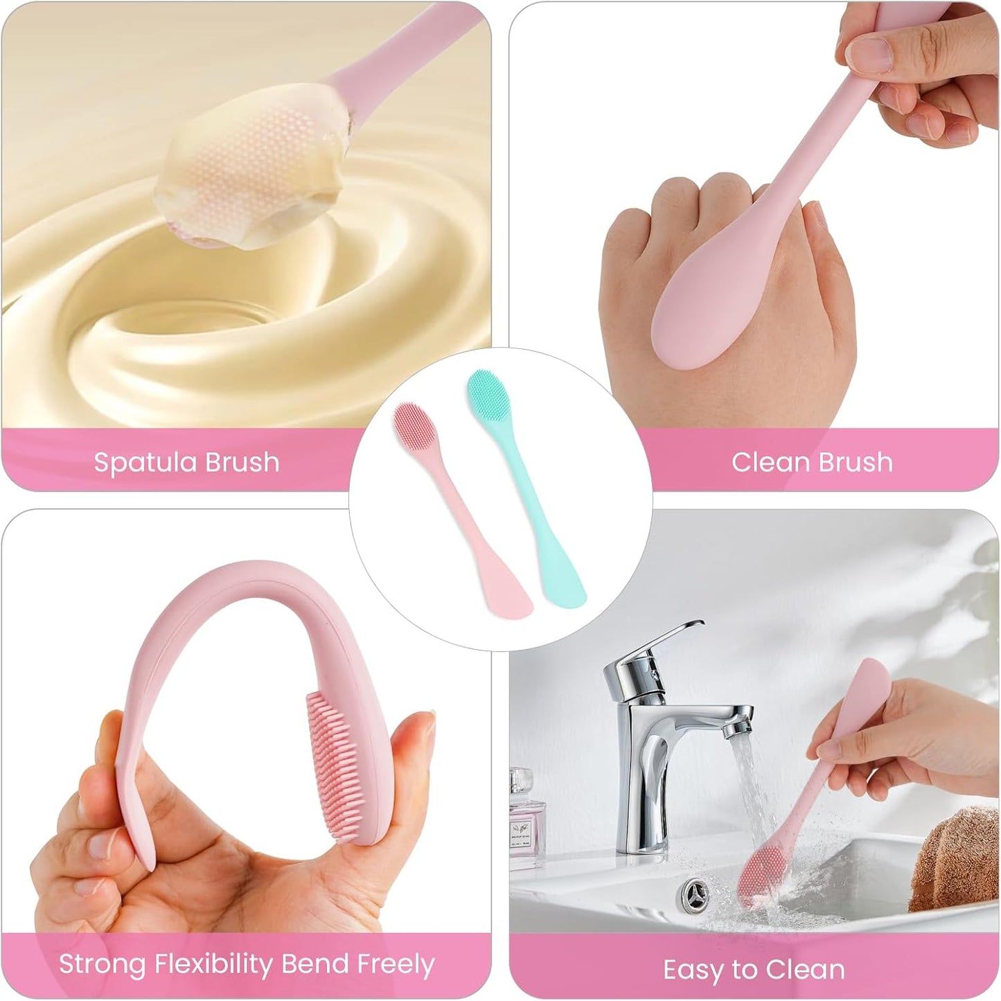 2PCS Silicone Facial Cleaning Brush- 2 in 1 Face Scrubber Exfoliator for Exfoliating, Massaging, Remove Blackheads- Face Mask Applicator Brush for for Mud, Clay, Lotion, DIY Mask