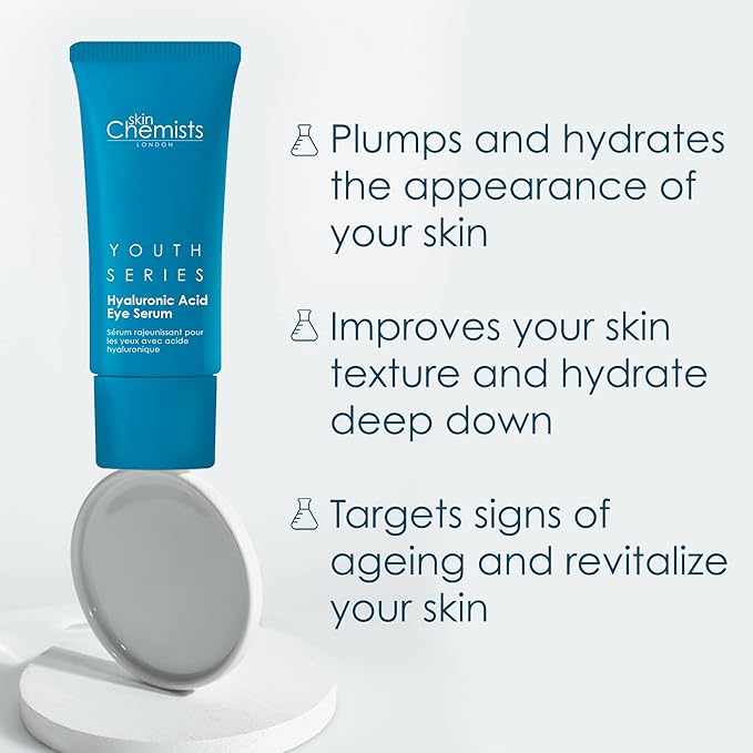 Skin Chemists Hyaluronic Acid 1% Eye Serum | Replumps, Brightens And De-Puffs Eyes | 0.5 Fl Oz