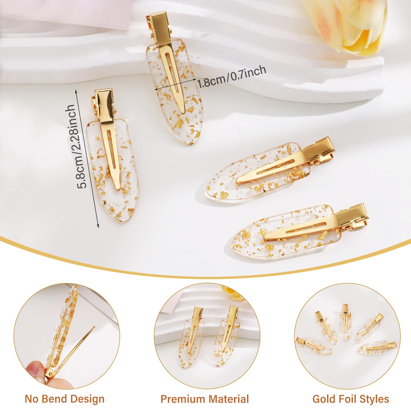 KesaPlan 12PCS No Bend Hair Clips, Gold Glitter No Crease Hair Clips for Styling, Creaseless Flat Duckbill Hair Barrette for Makeup, Hairstyle Accessories for Women Girls Bridesmaid Gifts