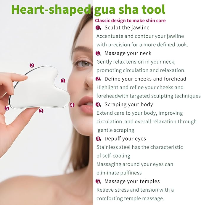 ANNROS 2Pcs Stainless Steel Gua Sha Facial Tools, GuaSha Set for Face Neck, Natural Skin Care，Perfect GuaSha Set for Skincare and Rituals and Travel-Friendly, Gift for Women