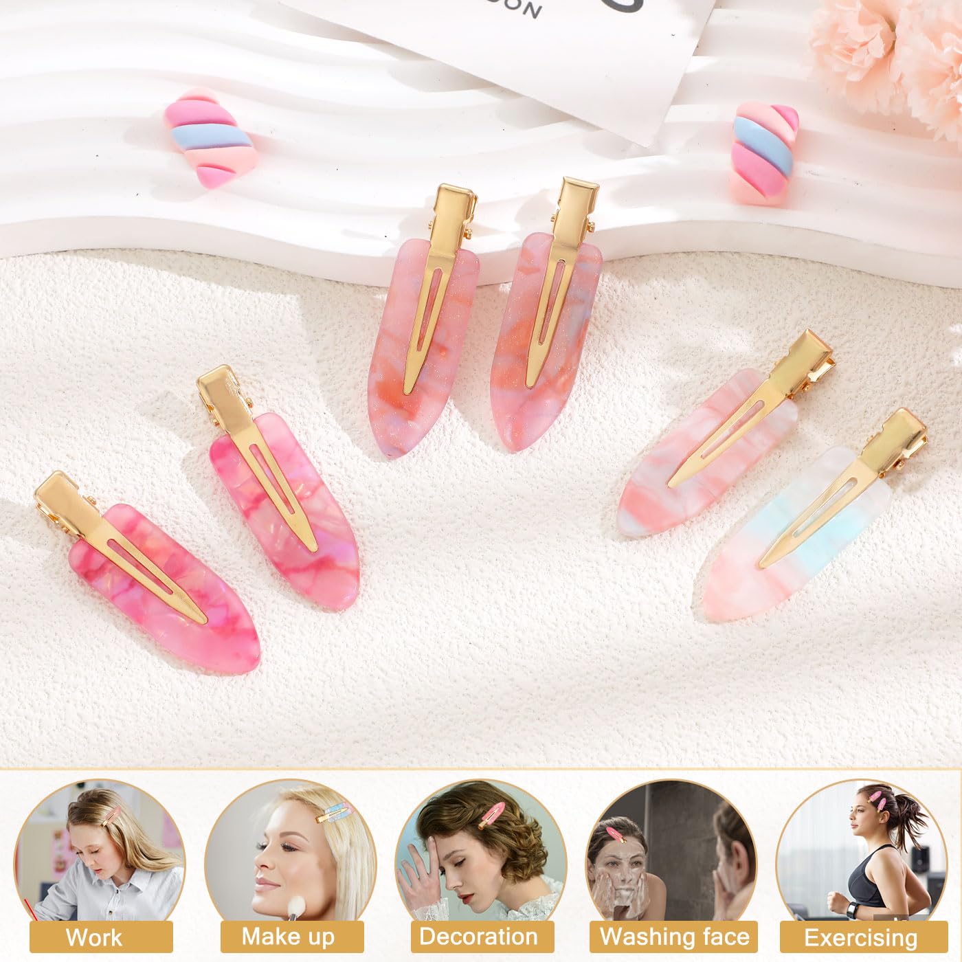 KesaPlan 10PCS No Bend Hair Clips, Pink No Crease Hair Clips for Styling, Acrylic Resin Flat Duckbill Clips, Seamless Bang Hair Barrette for Women Girls Makeup Hairstyle Accessories