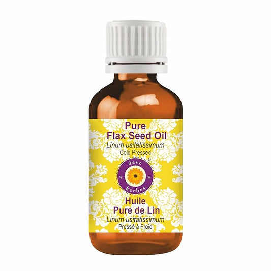 Deve Herbes Pure Flax Seed Oil (Linum usitatissimum) Natural Therapeutic Grade Cold Pressed 5ml (0.16 oz)