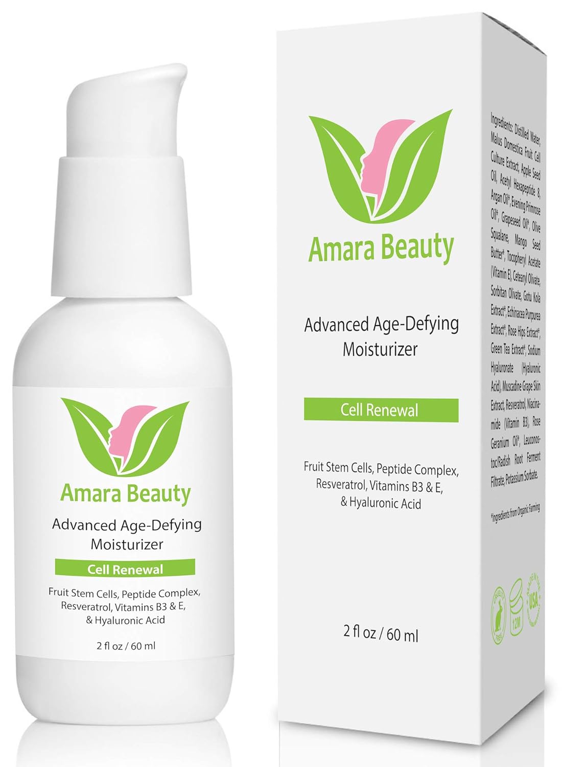 Amara Beauty Anti Aging Face Cream Moisturizer with Resveratrol & Peptides, 2 fl. oz.