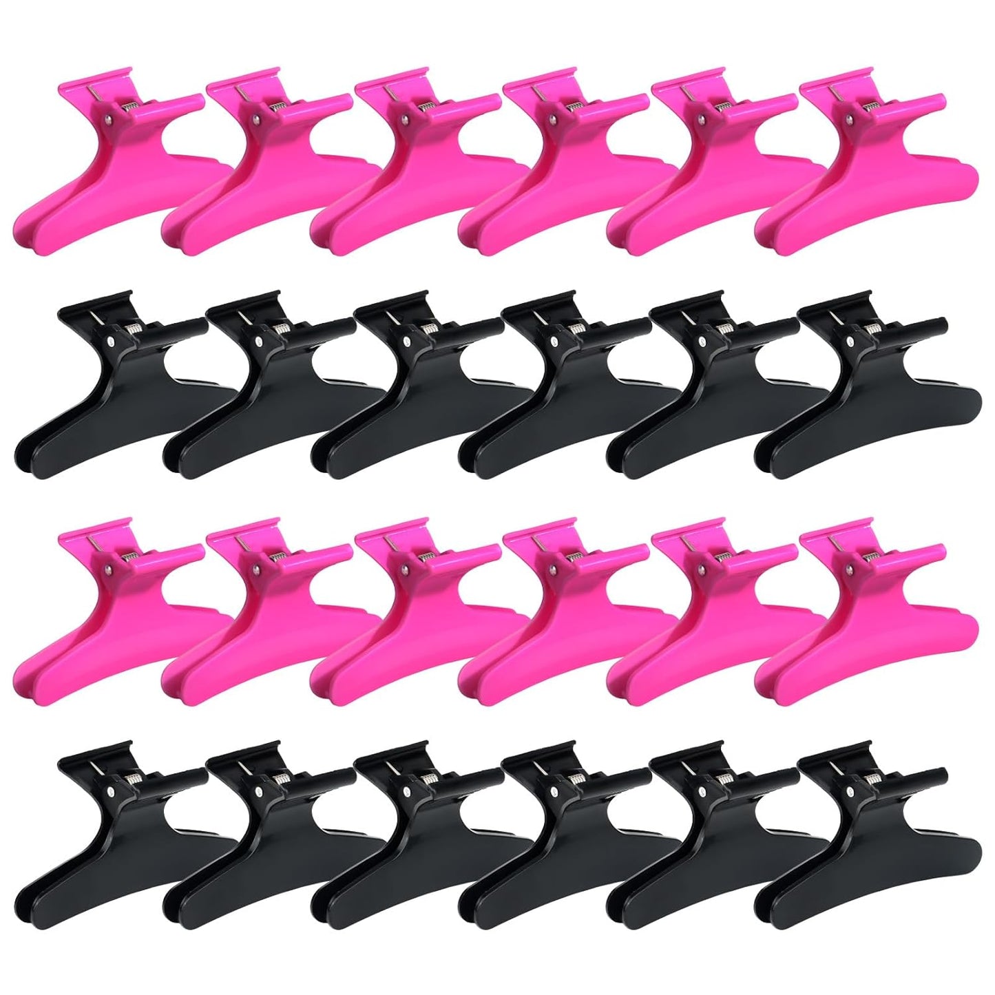 Ondder 24 Pcs Black and Hot Pink Butterfly Hair Clips for Styling and Sectioning - Pro Claws Clamps for Cutting, Coloring - Hair Accessories for Women Girls