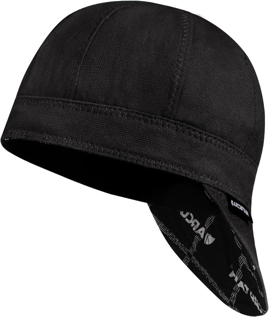 ARCCAPTAIN Reversible Welding Cap, 8 Panel Protective Welders Cap, 10 oz Fireproof Cotton Comforts for Safety and Protection While Welding, Black, 7 3/8
