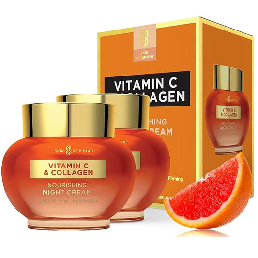 Vitamin C & Collagen Face Moisturizer - Reduces Wrinkles, Anti-Aging Night Cream - Dermatologist Tested, Cruelty-Free Korean Skin Care for All Skin Types - 1.69 Fl. Oz (2 Pack)
