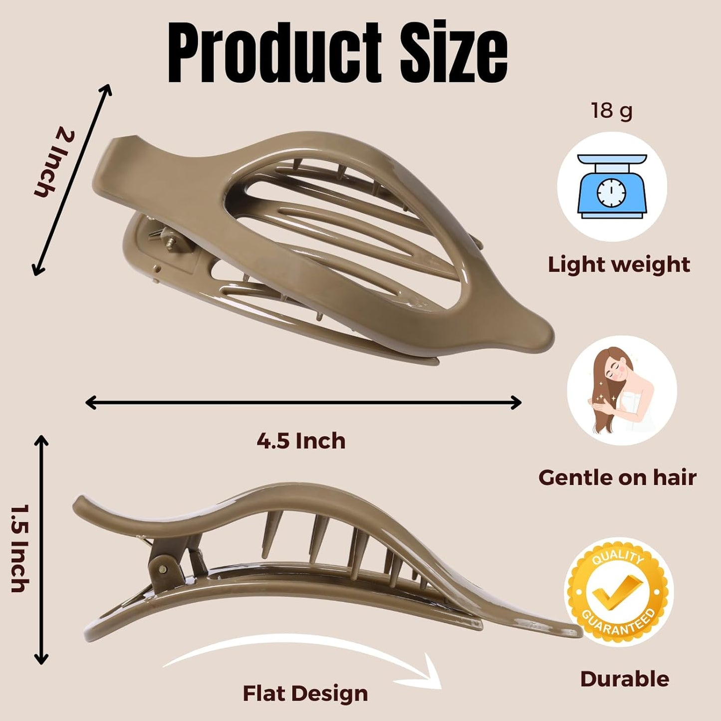 8 Pack Neutral Flat Hair Clips for Women – Large No-Slip Claw Barrettes in Cream, Blonde, Mustard Yellow & Light Brown,Shiny Finish Strong Hold for Thick & Thin Hair