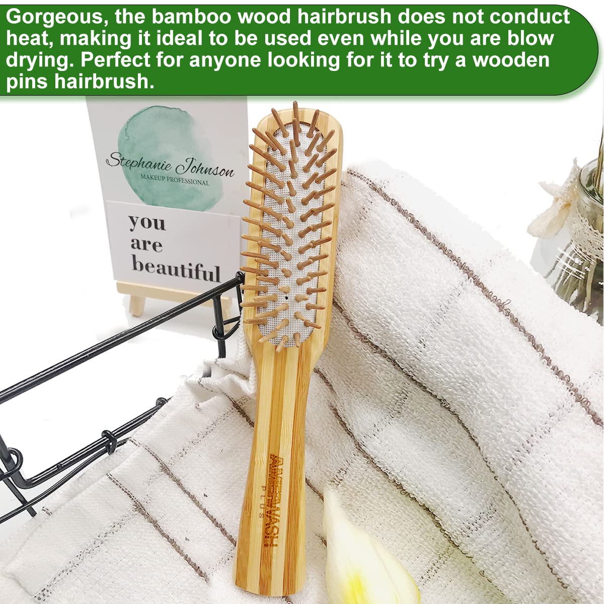 Bamboo Hair Brush with Cleaner Tool For Women Men, Bamboo Bristle Wooden Paddle Detangling Brush Helps Hair Growth, Enhance Shine & Health, Massaging Scalp - 2 Pack