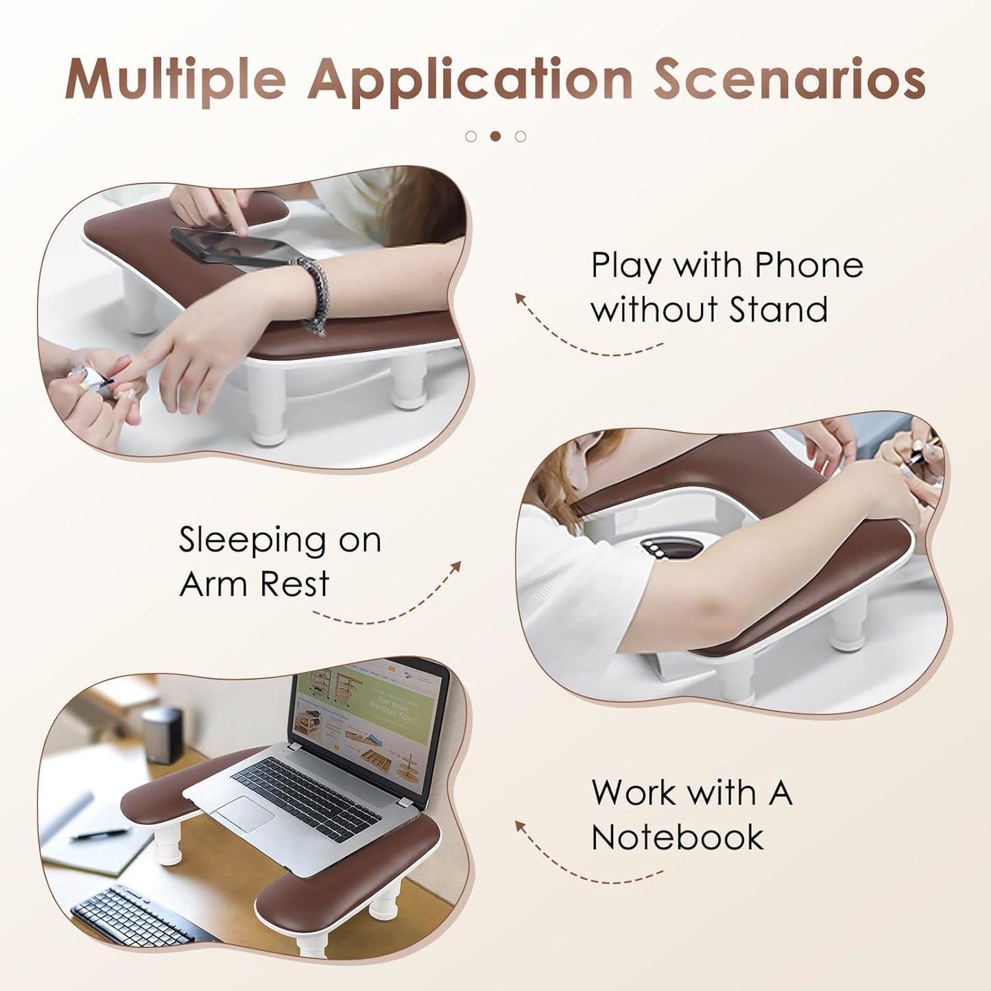 Manicure Arm Rest for Nails Tech: U-shaped Adjustable Nail Armrest - Brown PU Leather Hand Stand Rest for Manicurists