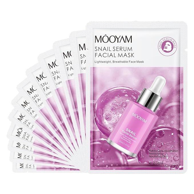 Face Masks Skincare, 12 Pack Snail Serum Sheet Masks - Hydrating & Smoothing, Moisturizing & Nourishing for All Skin Types