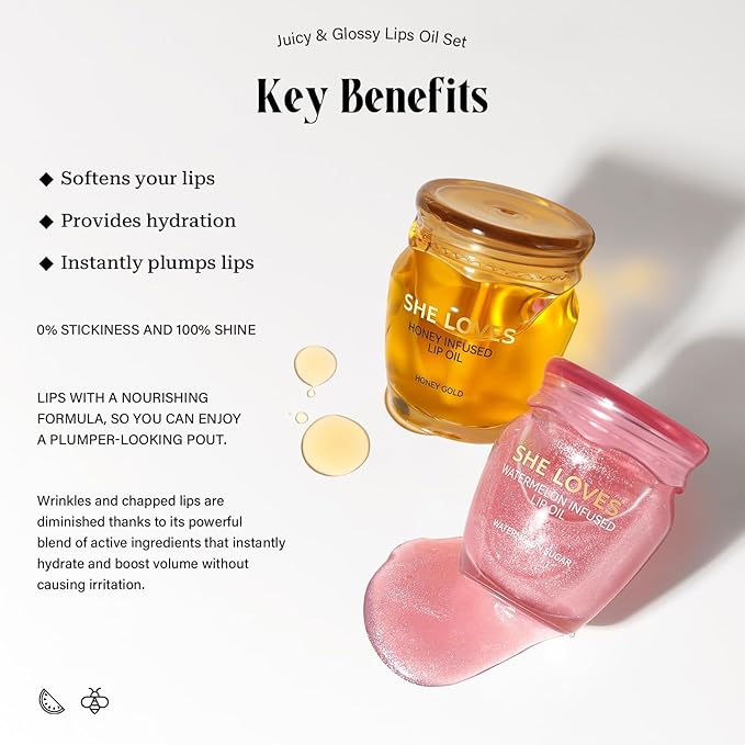 2PCS Honey Lip Oil Set, Bee Balm Lip Balm Honey Pot Lip Treatment, Clear Lip Oil Lip Moisturizer for Very Dry Lips, Hydrating Lip Oil Gift Set, Nourishing Lip Glow Oil Lip Repair Lip Care Products
