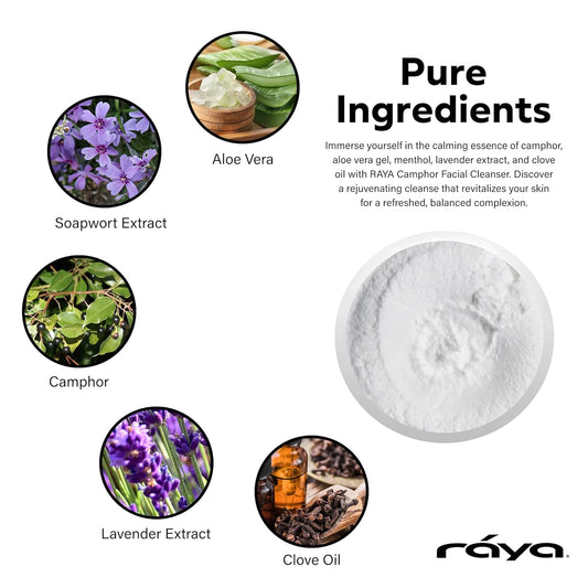 Raya Camphor Soufflé Facial Cleanser (101) - pH-Balanced Blemish Facial Wash for Oily & Break-Out Skin, Blackheads & Whiteheads, Clarify Pores, Refreshing Camphor Formula, Smooth Complexion - 4oz
