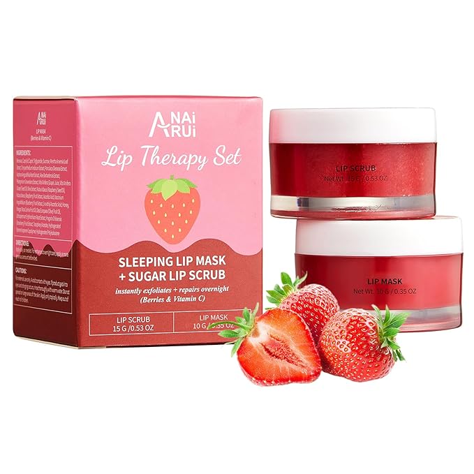 Lip Scrub & Lip Mask Set, Lip Sleeping Mask, Overnight Treatment Lip Care Products, Holiday Gift Set for Girls, Moisturize & Nourish, Dry Cracked Lips, Intense Hydration with Vitamin C