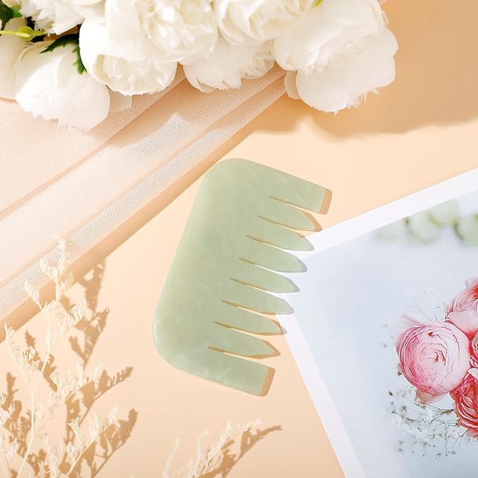 Geiserailie 2 Pieces Jade Combs Massage Stone Hair Gua Sha Scraping Scalp Comb Facial Massage Tool Multifunctional Handheld Head Tools Head Caring Therapy Mother's Day Gift(Square Style)
