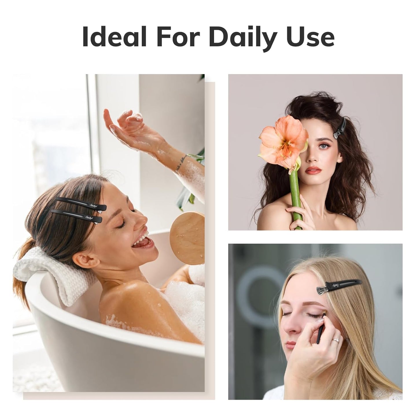 Sndyi Hair Sectioning Clips - Non-Slip Duck Billed With Silicone Band for Styling, Rollers - 6Pcs, Black - for Hairdressers, Barbers, Women, Men