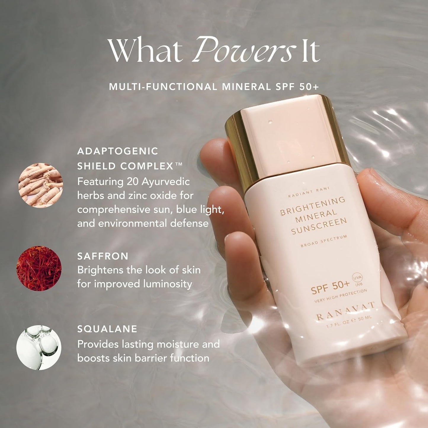 RANAVAT Brightening Mineral Face Sunscreen - Broad-Spectrum SPF 50 Mineral Sunscreen with Zero White Cast - Boosts Radiance & Helps Protect Against Signs of Aging - Safe for Sensitive Skin (50 ml)