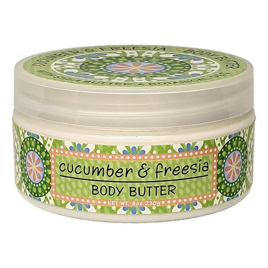 Greenwich Bay Trading Co. Scented Botanic Body Butter - Luxurious Hydration with Shea & Cocoa Butter, Enriched with Vitamin E - 8 Ounce Tub (8 oz., Cucumber & Freesia)