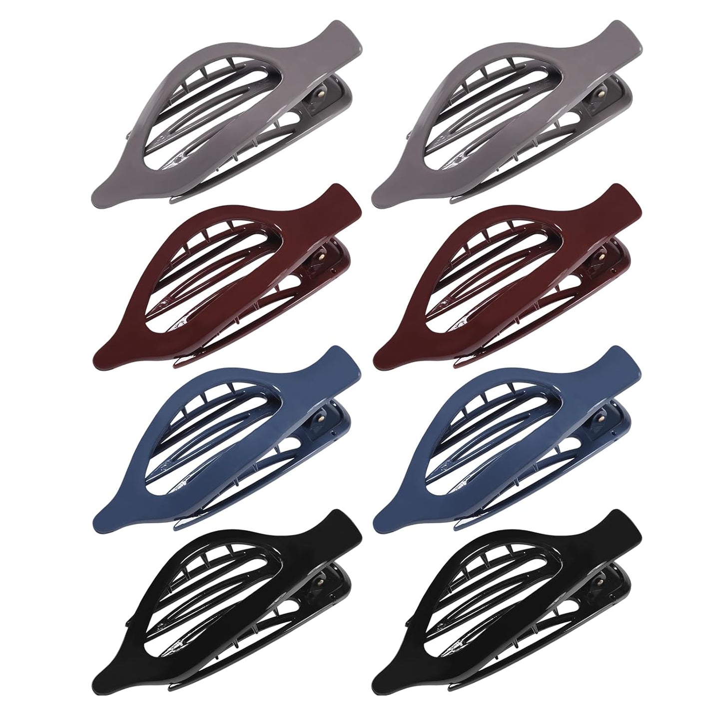 8 Pack Glossy Flat Hair Clips for Women – Large No-Slip Claw Barrettes in Black, Navy Blue, Gray & Wine Red, Shiny Finish Strong Hold for Thick & Thin Hair