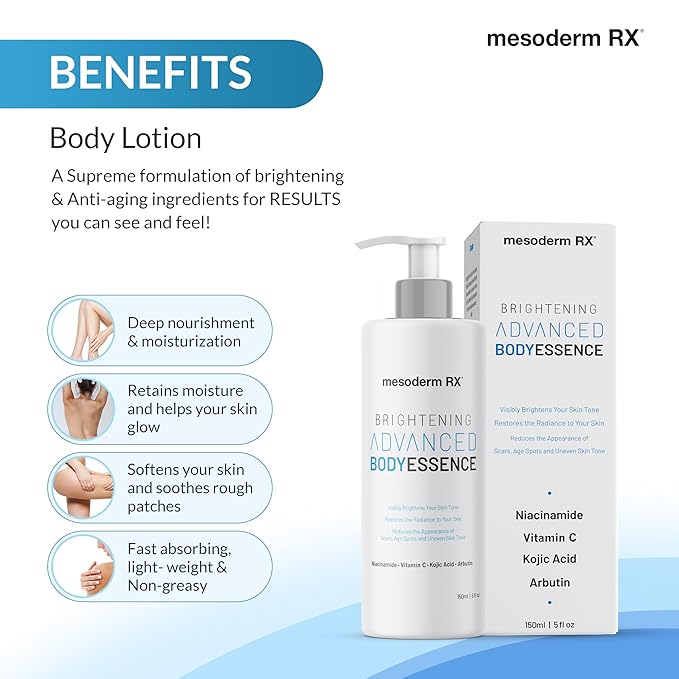 Advanced Skin Hydrating Brightening Body Essence, Niacinamide, Kojic Acid, Vitamin C, Hyaluronic Acid, Alpha Hydroxy Acids - Enhance, Smooth, Reduce Dark Spots, Uneven Skin Tone, 150ml.