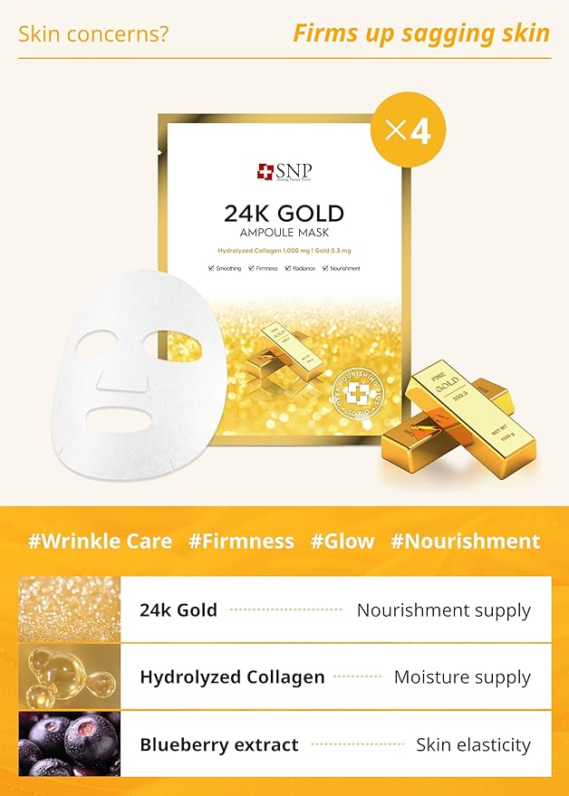 [K Beauty Snp] Variety Ampoule Sheet Mask Set | Bird's Nest, 24K Gold, and Diamond Face Mask | Hydrating, Moisturizing, Nourishing for Sensitive Facial Skin | Korean Face Masks Skincare | 12 Sheets