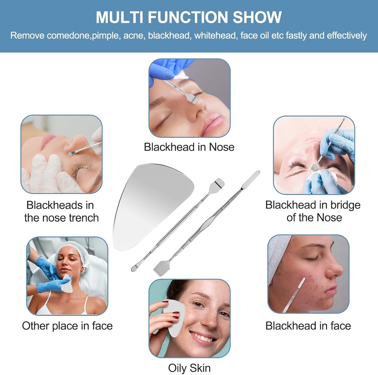 60PCS Dual Heads Blackhead Remover, Pimple Comedone Extractor, Acne Whitehead Blemish Removal Kit, Premium Stainless Steel Pimple Popper Tool kit, Risk Free for Face Skin, with Portable Box