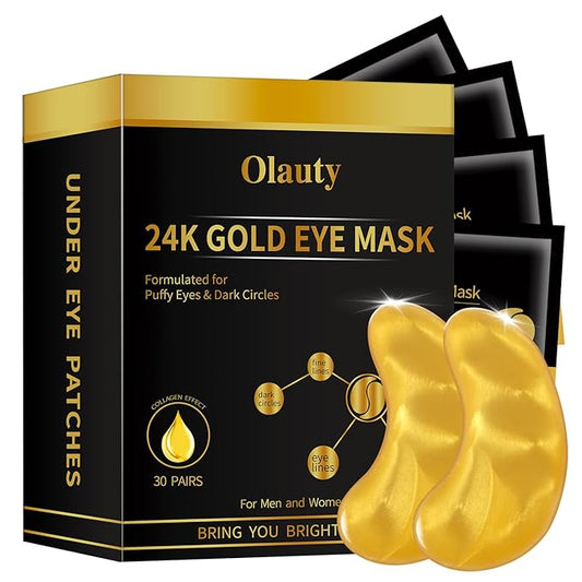 Under Eye Patches (30 Pairs) - 24K Gold Under Eye Mask Enriched with Collagen Reduce Dark Circles, Puffy Eyes, Undereye Bags, Wrinkles, Nourish Skin, Gel Under Eye Patches Gifts for Women Men