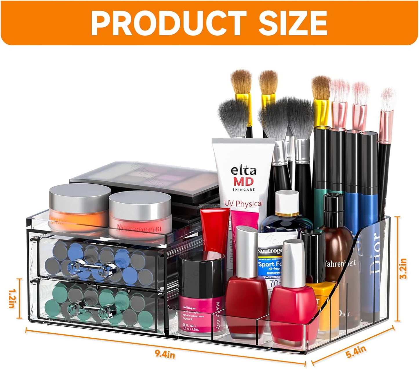 Acrylic Small Makeup Organizer with Drawers,Clear Skincare Organizer for Vanity,Dresser,Bathroom Countertop,Cute Cosmetic Organizer for Lip Gloss,Makeup Brush,Beauty,Skin Care and Cosmetic Storage