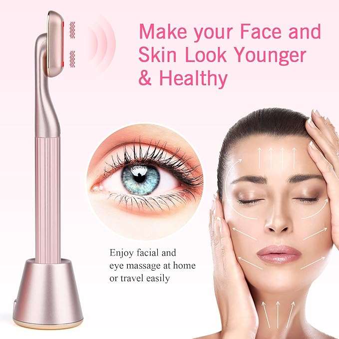 4 in 1 Facial Wand, Red Light Therapy for Face and Neck, Facial Tools - Pink