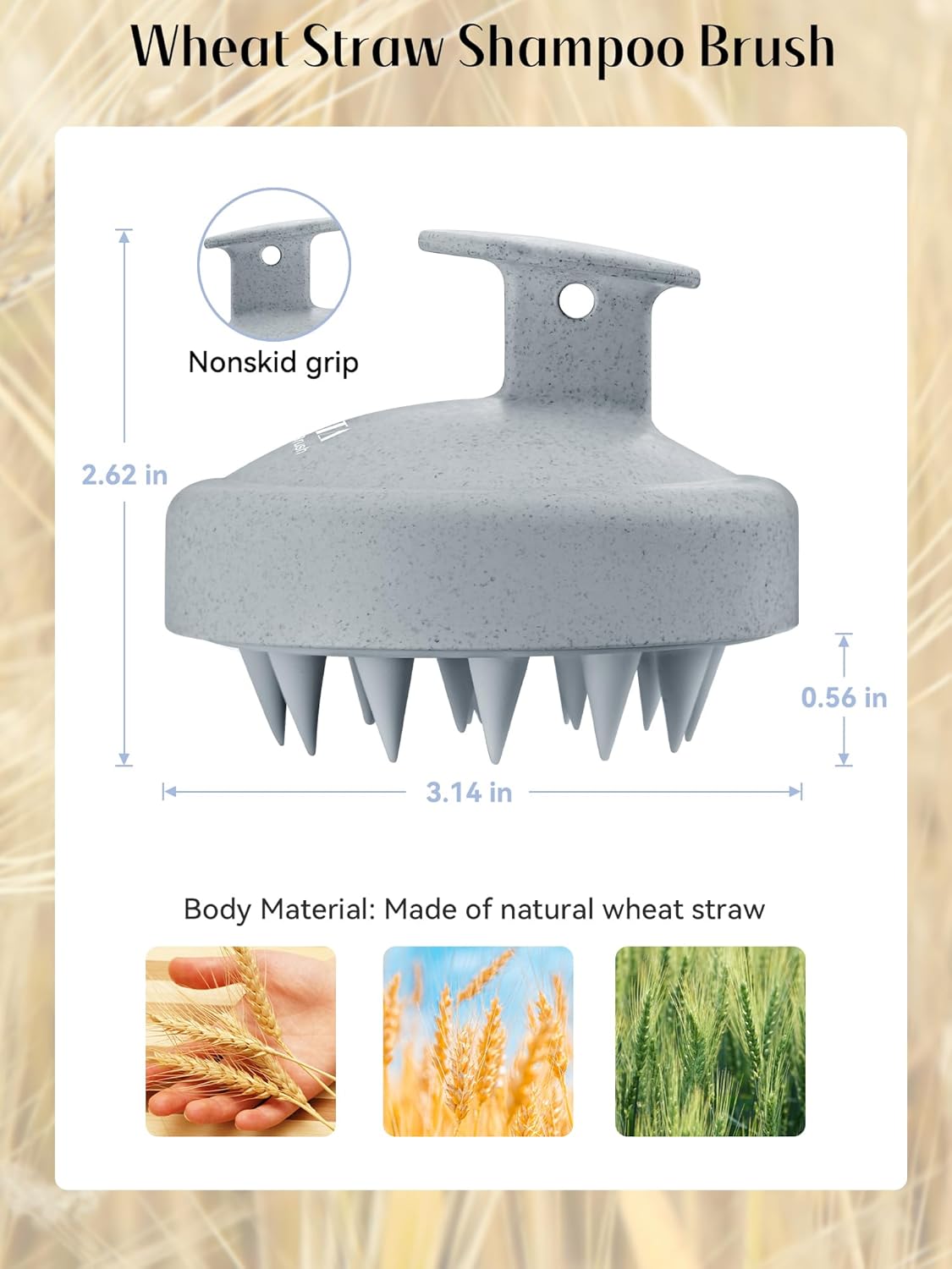 HEETA Scalp Massager Hair Growth, Soft Silicone Scalp Scrubber Shampoo Brush for Exfoliation, Dandruff Removal & Head Massage Stress Relax, Wet & Dry Use for Thick, Thin Hair Care, Wheat Straw Grey