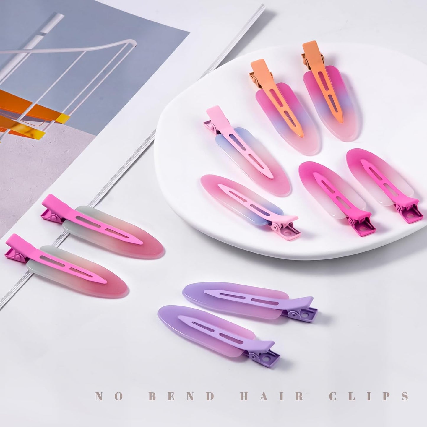 10 Pcs Creaseless No Crease No Bend Flat Hair Clips For Styling Non Slip Makeup Clips For Women Salon Hairstyle,Assorted Purple Pink