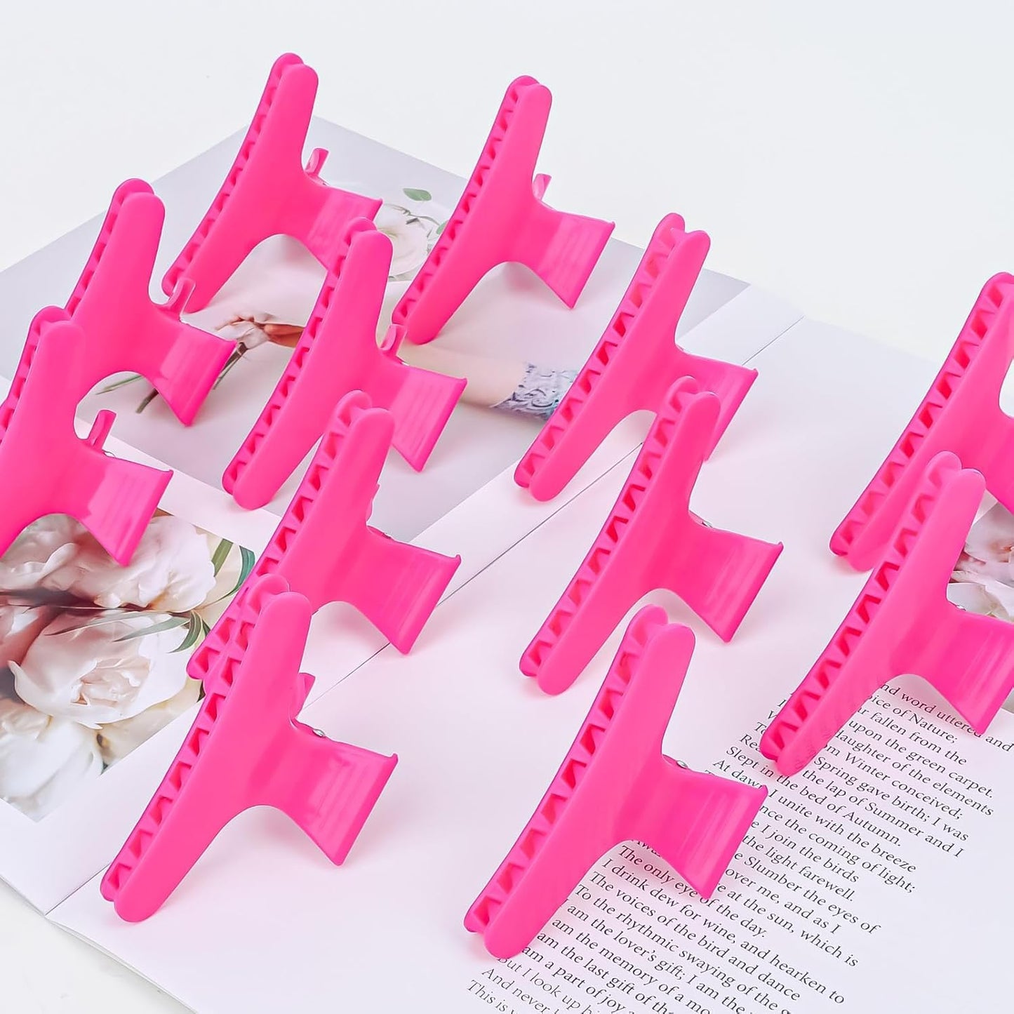 Ondder 48 Pcs Hot Pink Butterfly Hair Clips for Styling and Sectioning - Pro Claws Clamps for Cutting, Coloring - Hair Accessories for Women Girls