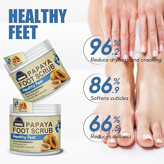 Foot Scrub, Natural For All Body Exfoliation, Dead Skin Remover, Moisturize And Nourish Your Dry Rough Feet, Make Your Feet Smooth And Soft (6 oz, Papaya)