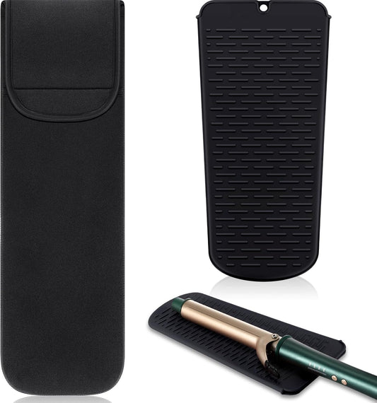 Shappy 2 Pieces Curling Iron Travel Case Cover Heat Resistant Flat Iron Holder Case Sleeve Neoprene Straightener Holder and Silicone Hot Tools Flat Bag(Classic Style)