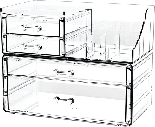 Small Make up Organizers and Storage with 4 Drawers,Clear Skincare Organizers,Cosmetic Storage for Dresser Top Organizer,Bathroom,Vanity,Countertop Makeup Organizers for Skin Care and Beauty Organizer